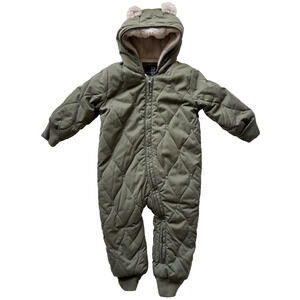 Baby Gap Quilted Sherpa One-Piece 12-18 Months Green Hooded Bunting Zip Front